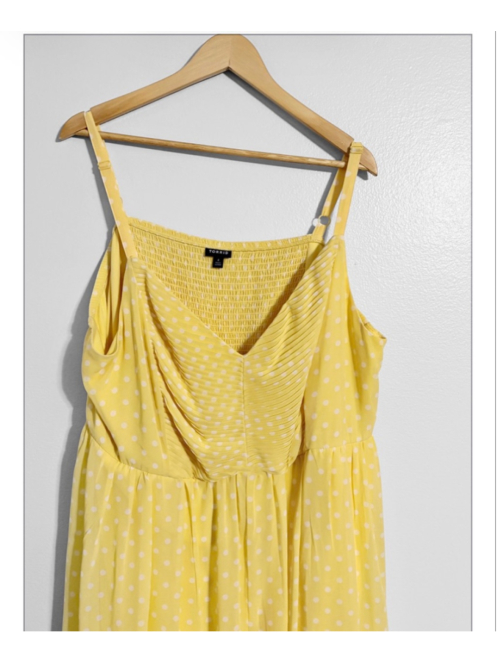 Plus Size Yellow Spotted Midi Dress - Elegant Strappy Summer Style - Picture 9 of 10
